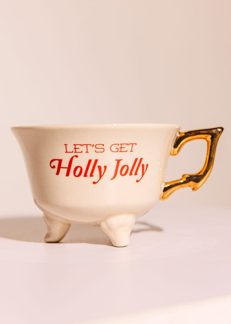 Stoneware Footed Teacup - Let's Get Holly Jolly