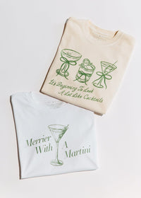 Merrier With A Martini Cropped Tee - White