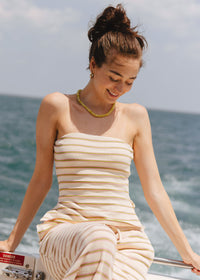 Azalea Strapless Stripe Knit Top - Cream & Pink