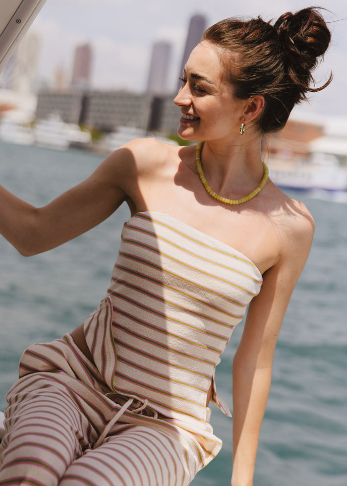 Azalea Strapless Stripe Knit Top - Cream & Pink
