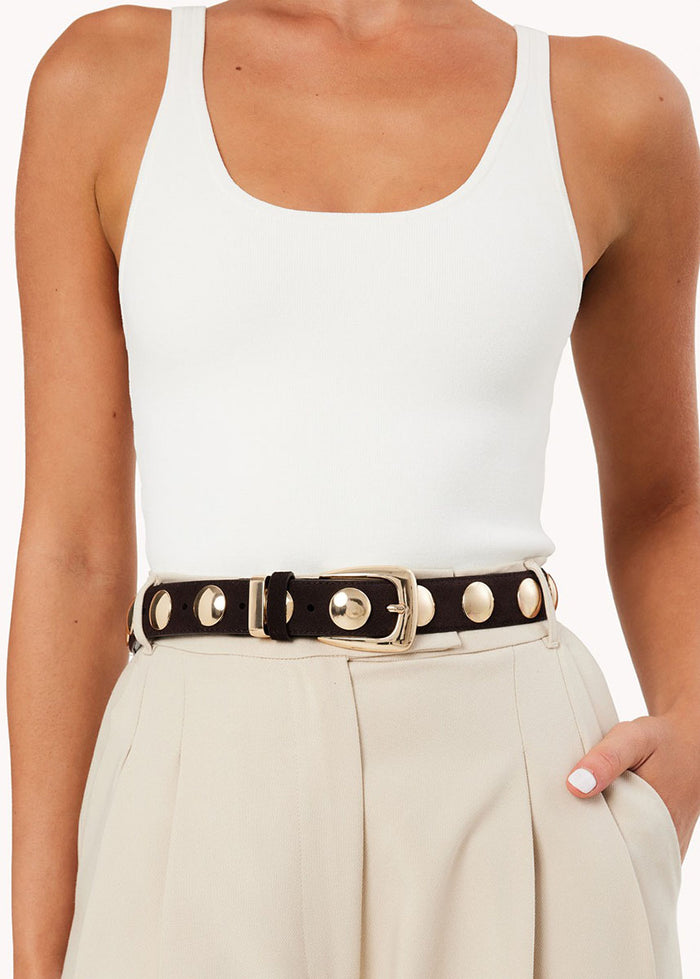 Bailey Belt - Dark Cacao Suede & Gold
