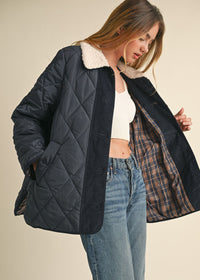 Quincy Shearling Collar Quilted Jacket - Navy