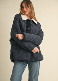 Quincy Shearling Collar Quilted Jacket - Navy