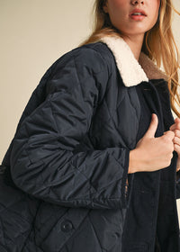 Quincy Shearling Collar Quilted Jacket - Navy