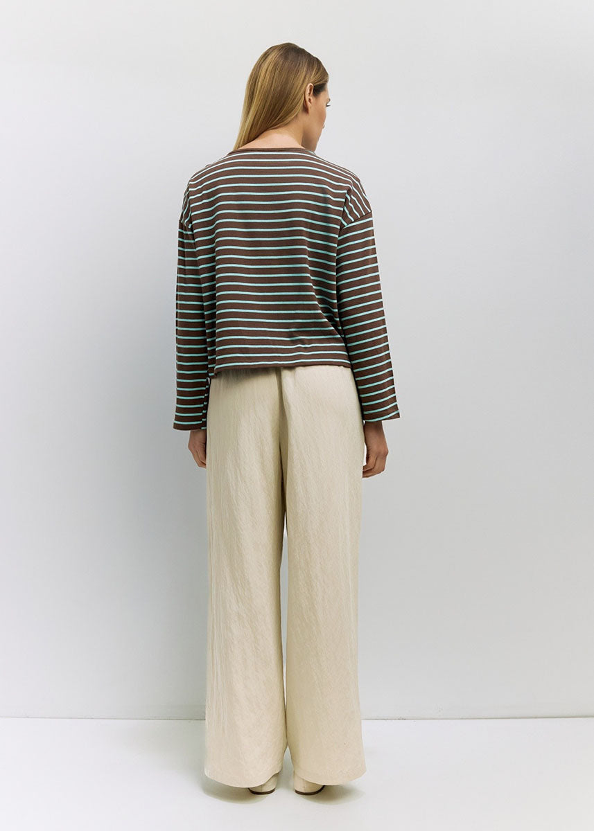 The Moore Top - Brown Blue Stripe