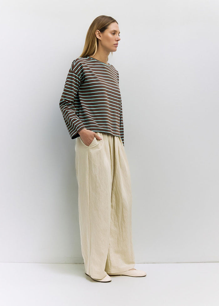The Moore Top - Brown Blue Stripe