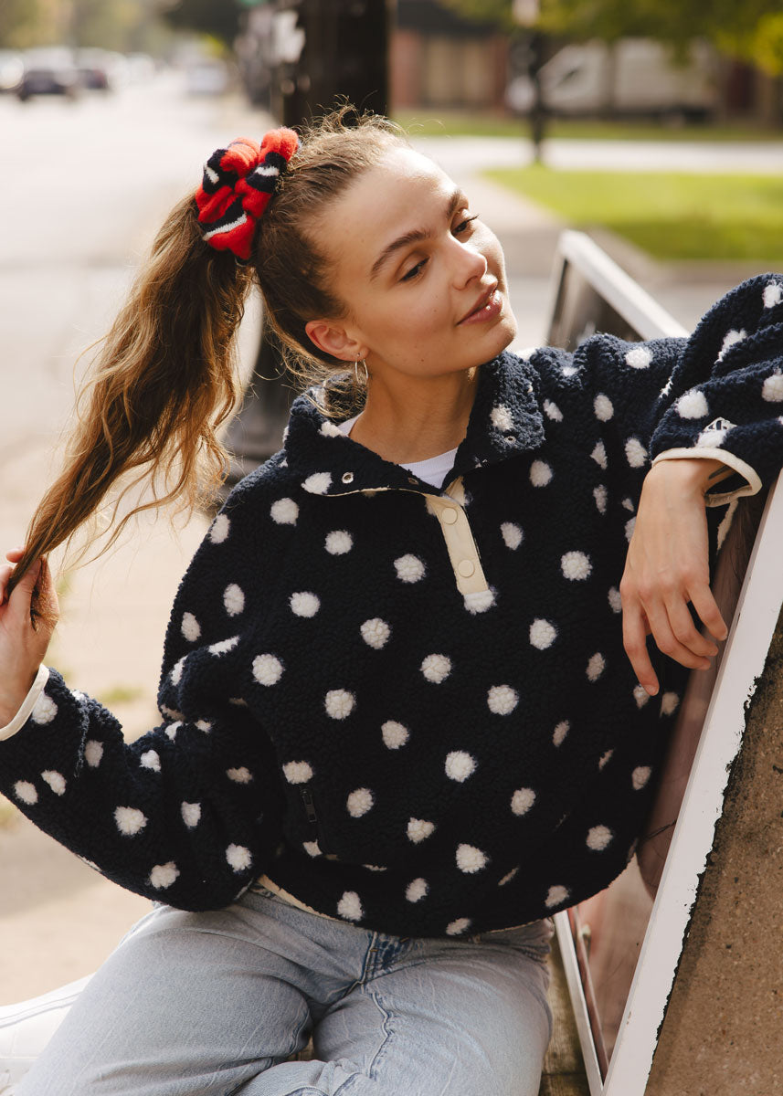 Knit Varsity Stripe Scrunchie - Tomato Red