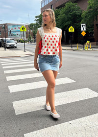 Fern Polka Dot Lace Tie Crop Top - Poppy Red