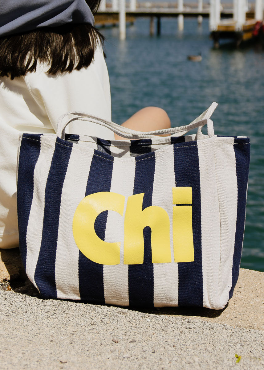 Chi Stripe Tote - Blue & Yellow