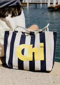 Chi Stripe Tote - Blue & Yellow