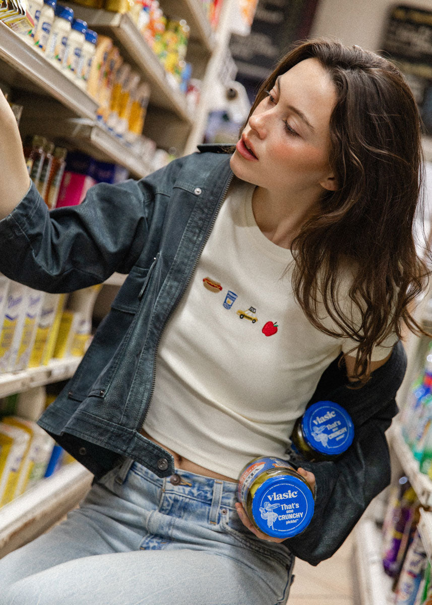 NYC Embroidered Icons Baby Tee - White