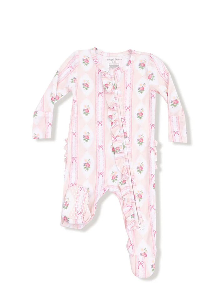 2-Way Ruffle Zipper Footie - Ogee Lace Floral