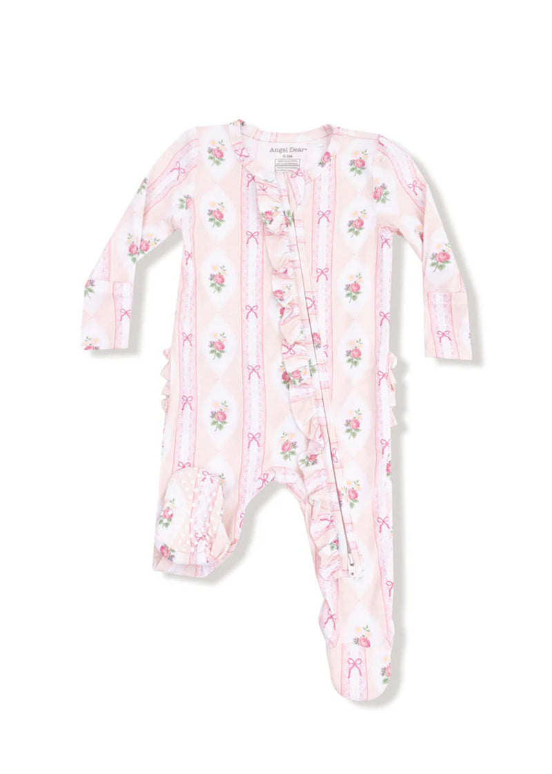 2-Way Ruffle Zipper Footie - Ogee Lace Floral