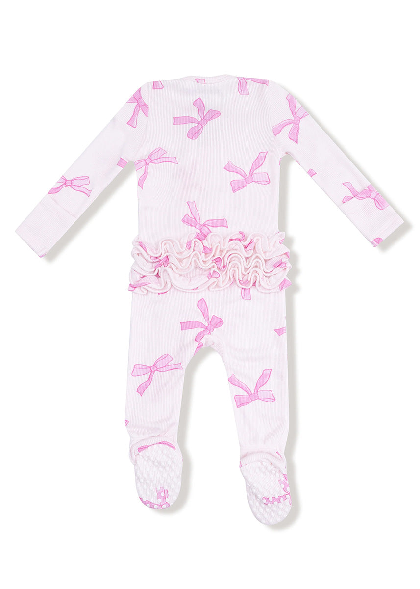 2-Way Ruffle Zipper Footie - Pretty Bows
