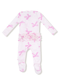 2-Way Ruffle Zipper Footie - Pretty Bows