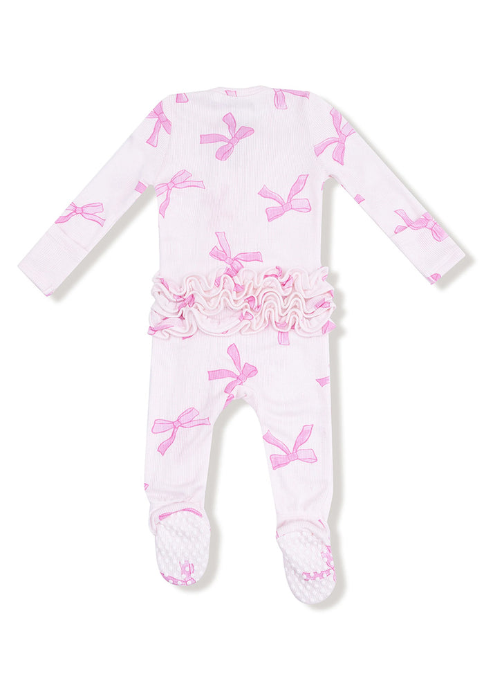 2-Way Ruffle Zipper Footie - Pretty Bows