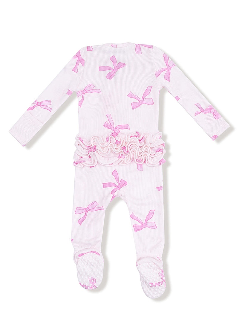 2-Way Ruffle Zipper Footie - Pretty Bows