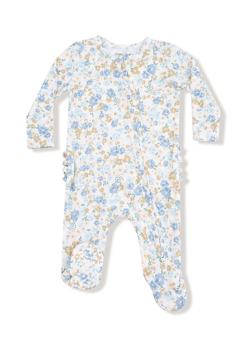 2-Way Ruffle Zipper Footie - Sweet Rose Calico