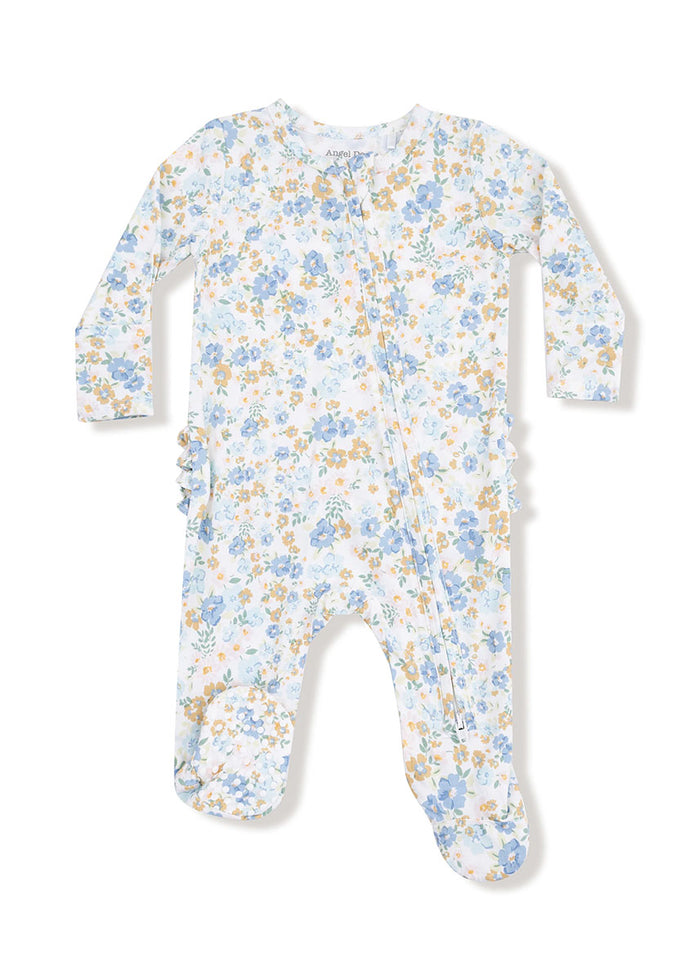 2-Way Ruffle Zipper Footie - Sweet Rose Calico