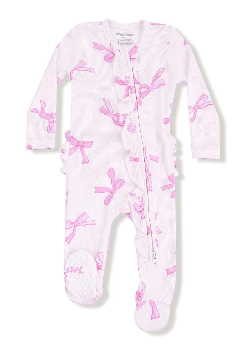 2-Way Ruffle Zipper Footie - Pretty Bows