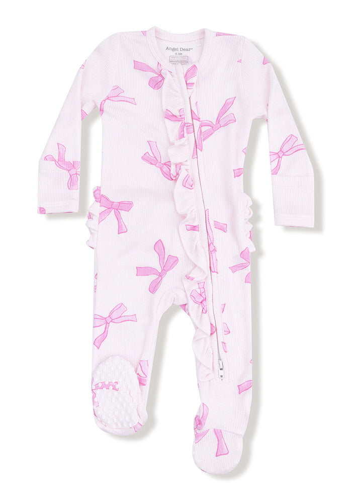 2-Way Ruffle Zipper Footie - Pretty Bows
