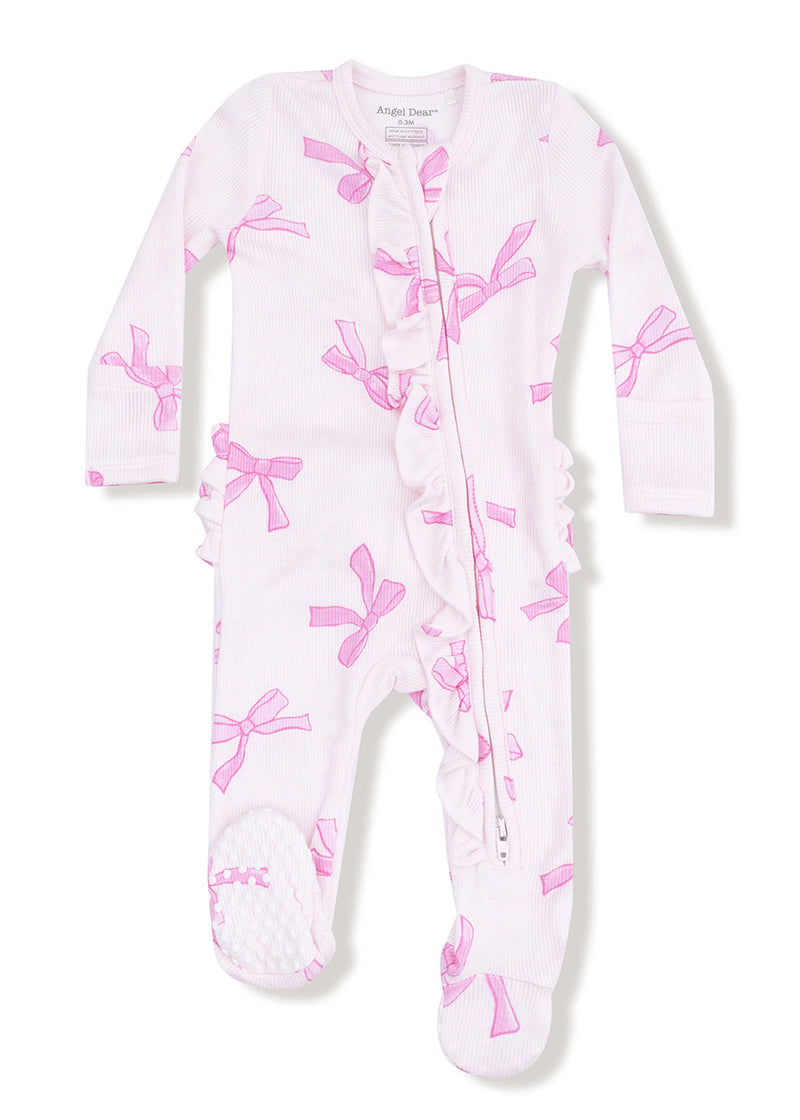 2-Way Ruffle Zipper Footie - Pretty Bows