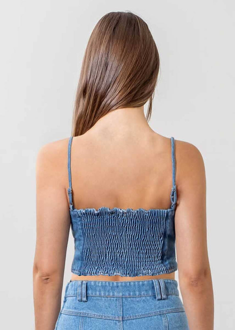 Miller Button Front Crop Top - Denim