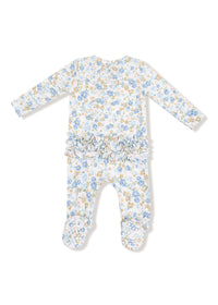 2-Way Ruffle Zipper Footie - Sweet Rose Calico