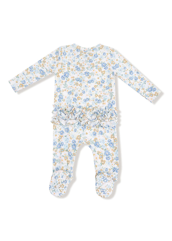 2-Way Ruffle Zipper Footie - Sweet Rose Calico
