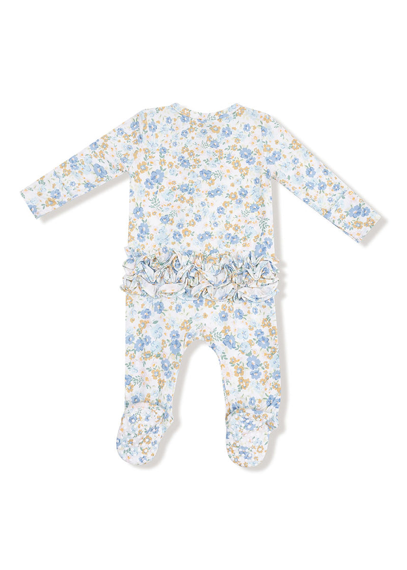 2-Way Ruffle Zipper Footie - Sweet Rose Calico