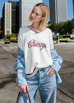 Chicago Collegiate V-Neck Sweater - Cream/Maroon