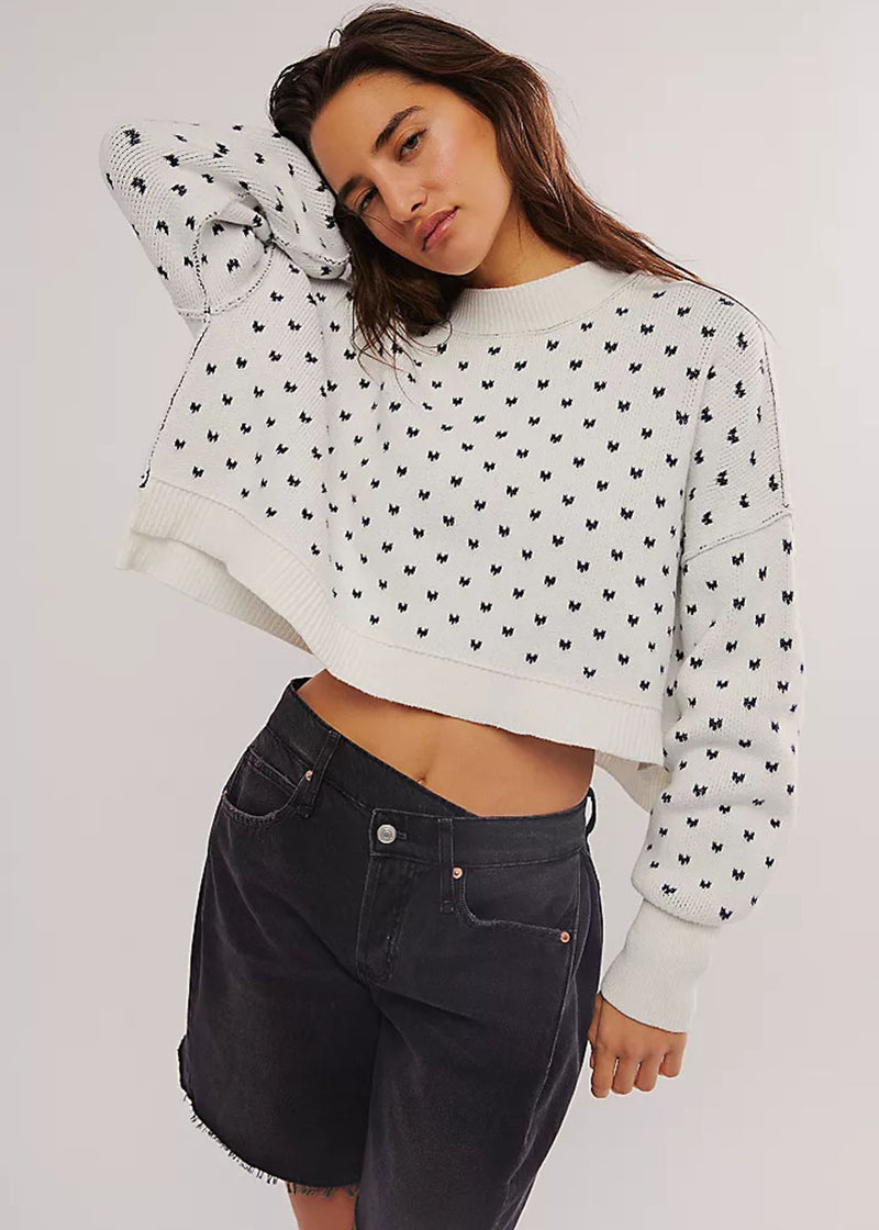 Pattern Easy Street Crop Pullover - White Navy Combo