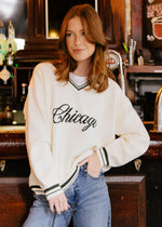 Chicago Collegiate V-Neck Sweater - Cream & Green