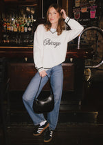 Chicago Collegiate V-Neck Sweater - Cream & Green