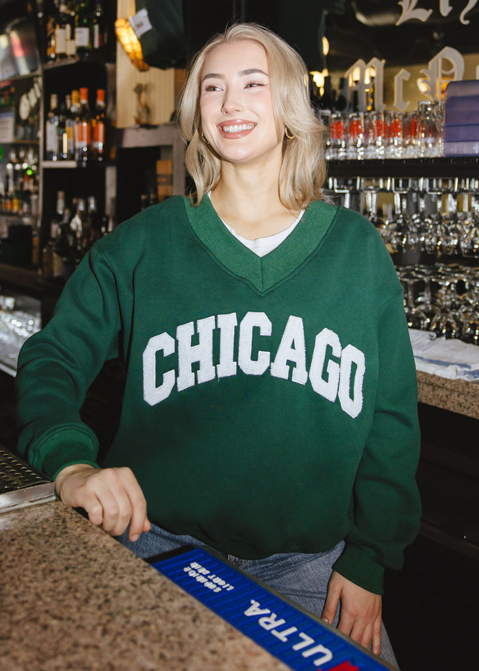 Chicago Boucle V-Neck Sweatshirt - Green