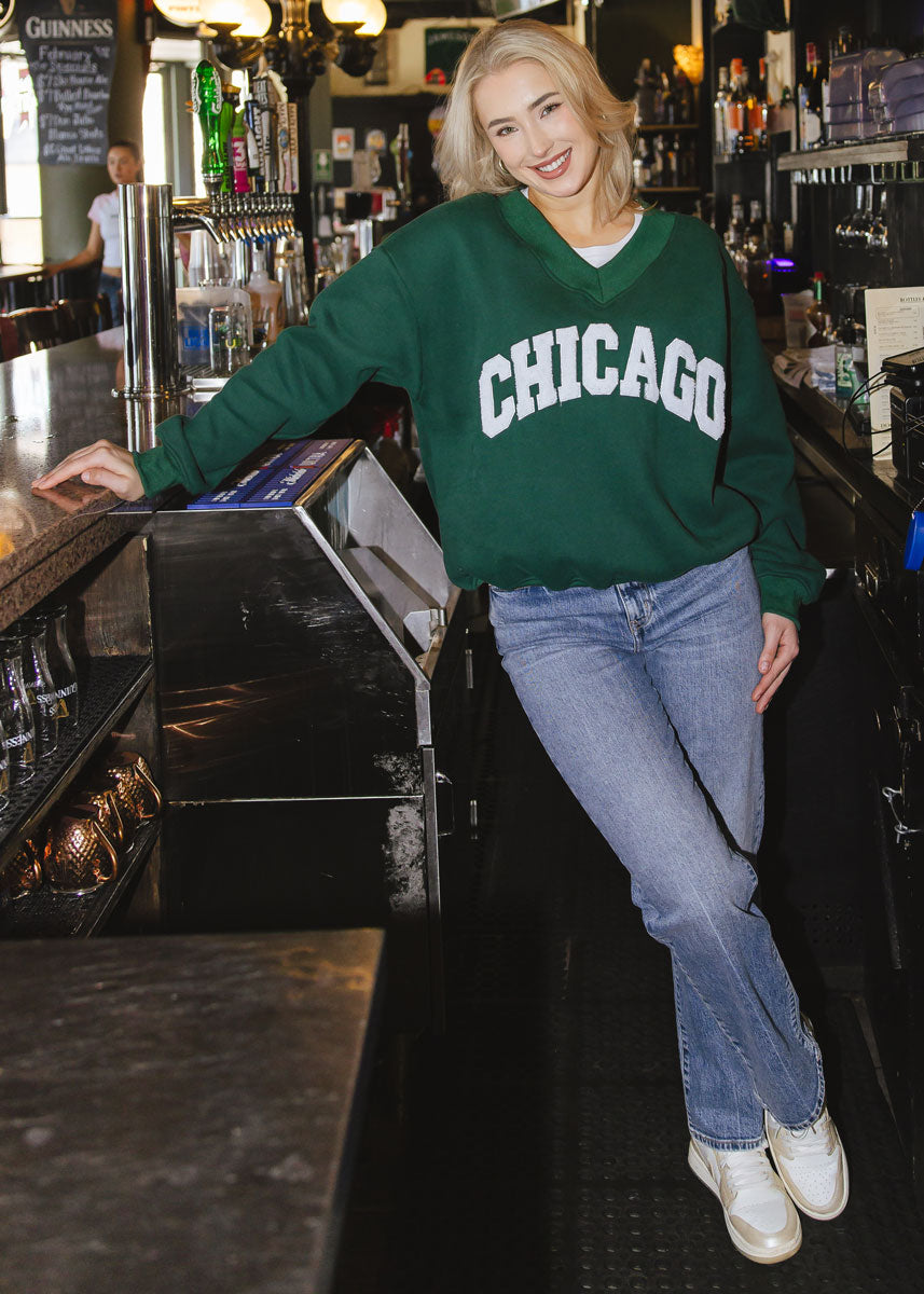 Chicago Boucle V-Neck Sweatshirt - Green