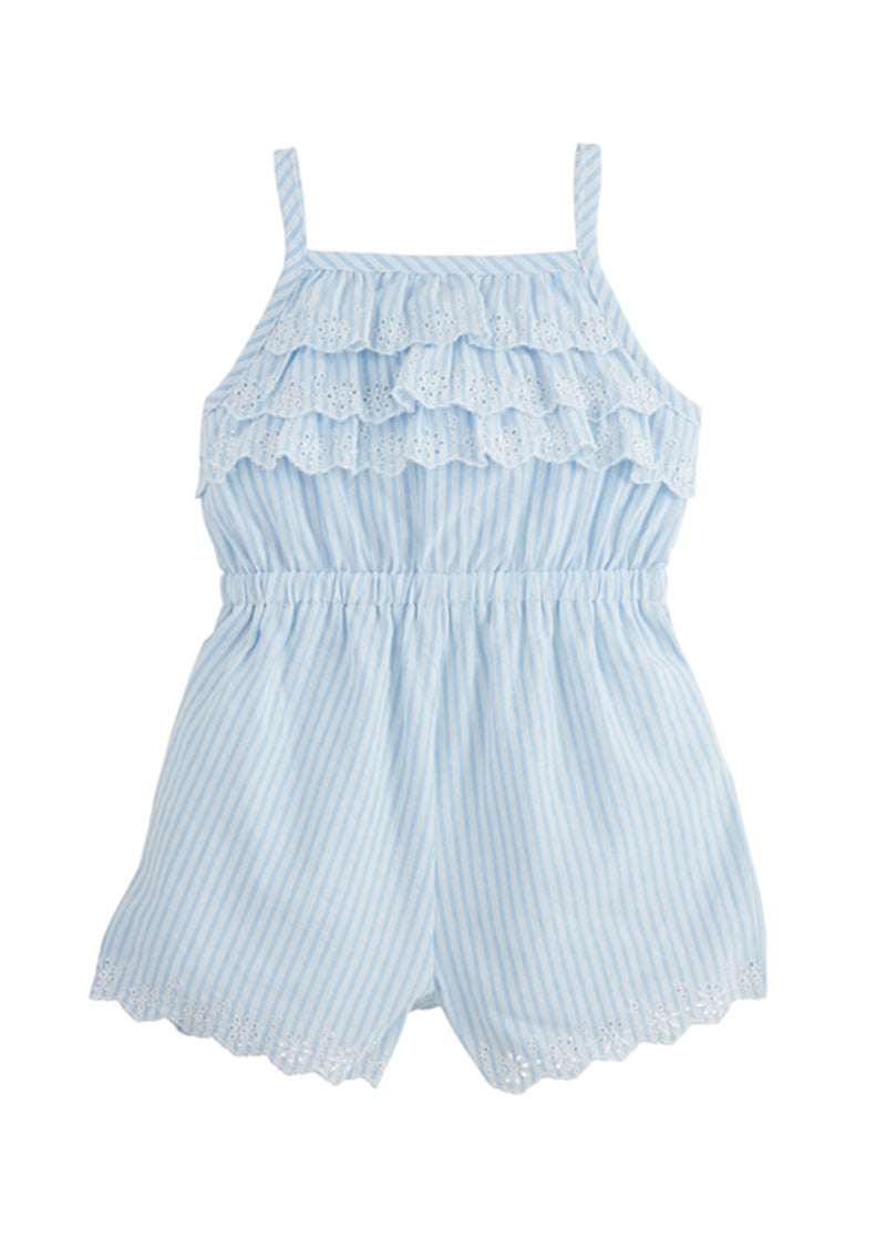 Blue Stripe Eyelet Romper