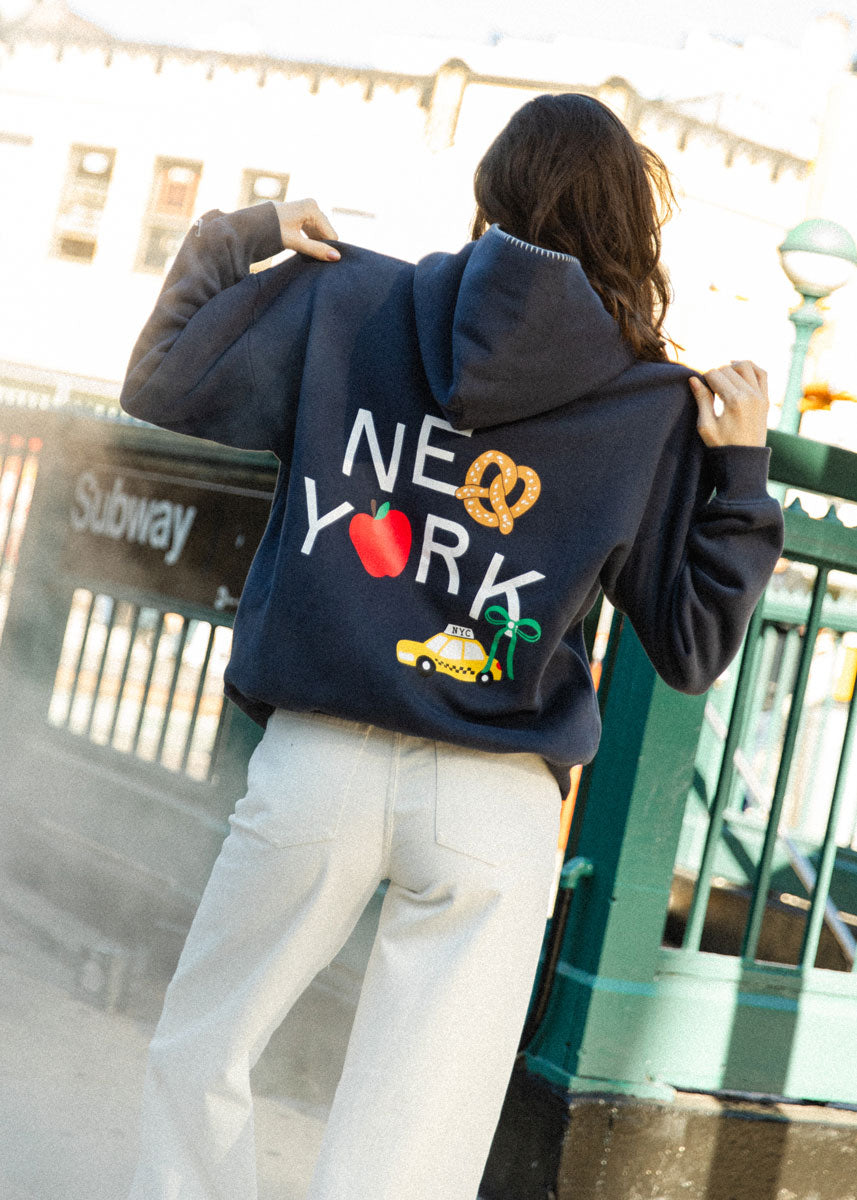 New York Forever Whipstitch Hoodie - Navy