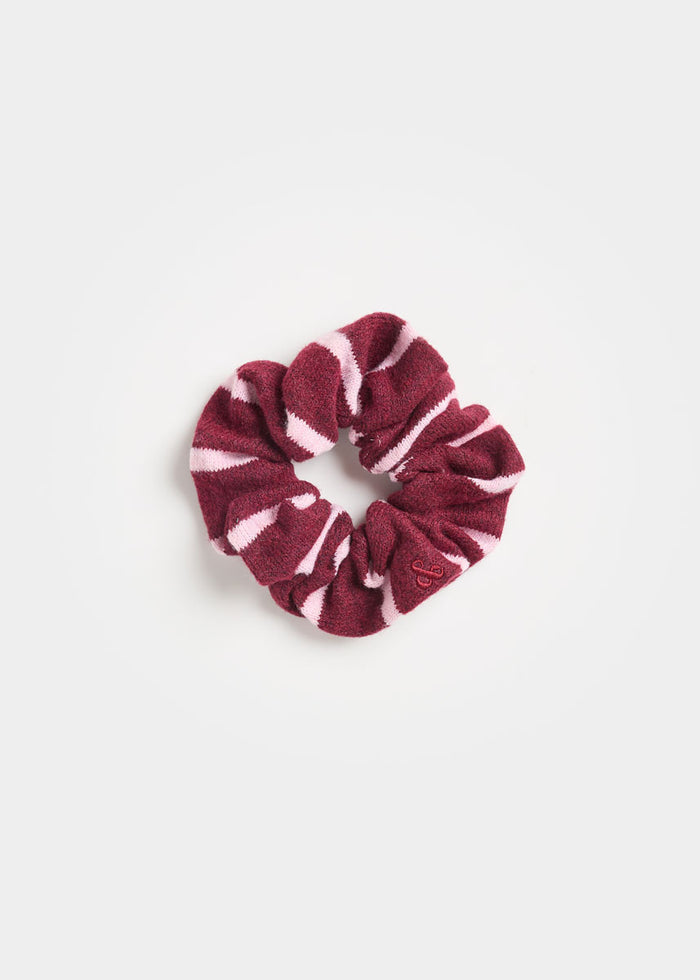 Knit Thin Stripe Scrunchie - Wine & Pink