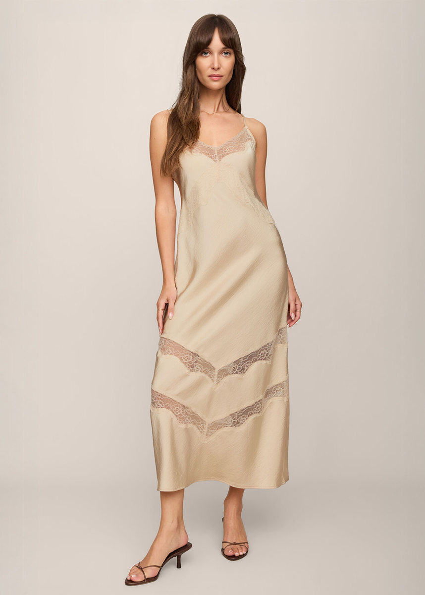 Bruna Lace Inset Midi Dress - Chalk
