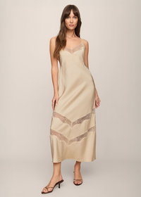 Bruna Lace Inset Midi Dress - Chalk