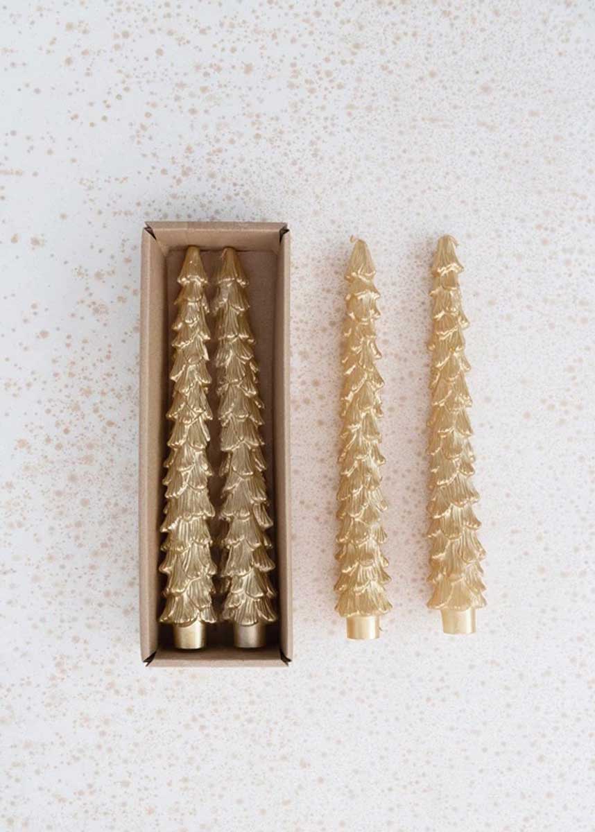 Tree Shaped Taper Candles - Gold