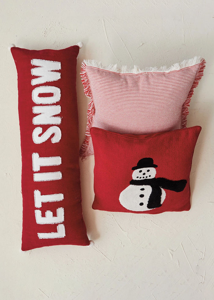 Red Let It Snow Pom Lumbar Pillow