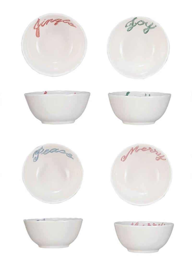 Stoneware Holiday Script Bowls