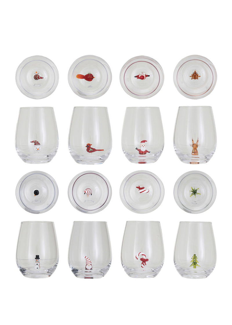 Stemless Holiday Figurine Wine Glasses