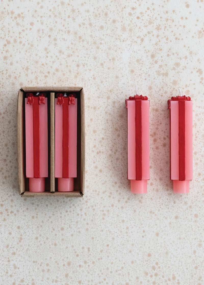 Gift Shaped Taper Candles - Pink & Red
