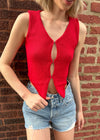 Yaya 3-Button Knit Vest - Red