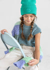 Youth Mad Hatter Smiley Cuff Beanie - Kelly Green/Sky