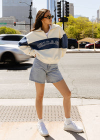 Chicago Color Blocked Quarter Zip Sweatshirt - Ivory & Blue