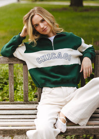 Chicago Color Blocked Quarter Zip Sweatshirt - Hunter Green